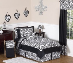 COOL KIDS ROOMS Black and White Isabella  Bedding 4 pc Twin Set 