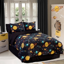 COOL KIDS ROOMS Rocket Star Glow in The Dark Comforter Set, Black