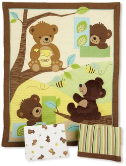 COOL KIDS ROOMS Honey Bear 3 Piece Crib Bedding Set, Brown/Green 