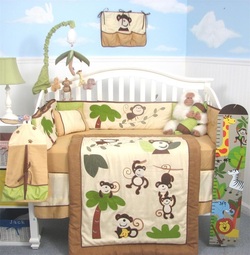 COOL KIDS ROOMS SoHo Curious Monkey Baby Crib Nursery Bedding Set 13 pcs