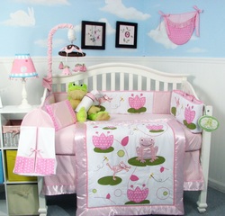 COOL KIDS ROOMS SOHO PINK FROGGIE PARTY BABY BEDDING - 13 PCS
