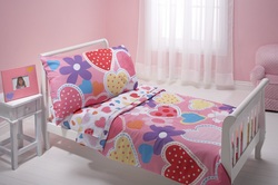 COOL KIDS ROOMS Everything Kids 4 Piece Toddler Bedding Set, Hearts and Flowers
