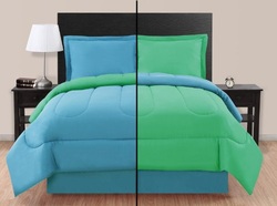 COOL KIDS ROOMS Twin Blue/ Green Reversible Comforter Set 3 Pcs