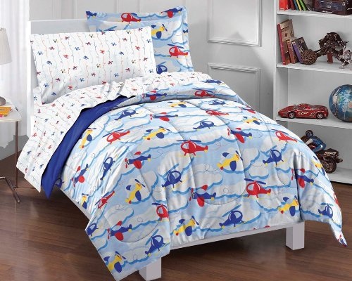 Cool Kids Rooms Planes and Clouds Twin Comforter Set red and blue