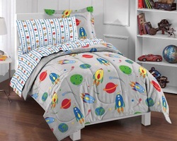 COOL KIDS ROOMS ROCKETS IN SPACE COMFORTER SET - TWIN 5 PIECES