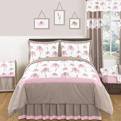 COOL KIDS ROOMS Pink and Taupe Mod Elephant Bedding Collection