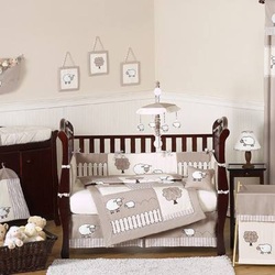 COOL KIDS ROOMS Lamb 9 Piece Crib Bedding Set Grey and White