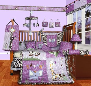 COOL KIDS ROOMS Custom Baby Girl Boutique - Purple Safari 15 PCS Crib Bedding