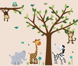 COOL KIDS ROOMS Nursery Kid Room Wall Decals Monkey, Owl, Tree, Zebra, Giraffe