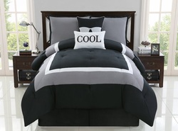 COOL KIDS ROOMS 4 Pc Modern Teens Black and White, Comforter Set, Bed in a Bag Twin Size