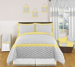 COOL KIDS ROOMS Yellow and Gray Zig Zag Kids Bedding 3pc Full / Queen Set