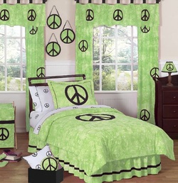 COOL KIDS ROOMS Lime Groovy Peace Sign Tie Dye Children's Bedding 4pc Twin Set 