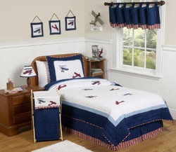 COOL KIDS ROOMS Red, White and Blue Vintage Aviator Airplane Bedding