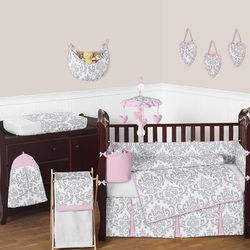 COOL KIDS ROOMS CLASSIC PINK AND GREY ELIZABETH BABY BEDDING
