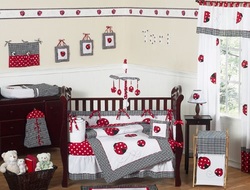 COOL KIDS ROOMS Red and White Polka Dot Ladybug Baby Girl Bedding 9pc Crib Set