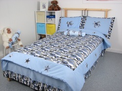 COOL KIDS ROOMS Blue Camouflage Twin Kids Childrens Bedding Set 4 pcs