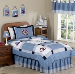 COOL KIDS ROOMS Come Sail Away Nautical Childrens Bedding 3pc Full / Queen Set