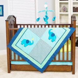 COOL KIDS ROOMS Elephant Zigzag 10 Piece Baby Crib Bedding Set, Teal/Lime