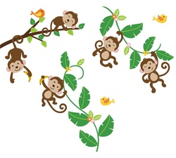 COOL KIDS ROOMS Monkeys Swinging on Vines Giant Peel & Stick Nursery/Baby Wall Sticker Decal