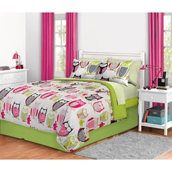 COOL KIDS ROOMS 8pc Girl Pink Green Owl Zebra Bird Full Comforter Set