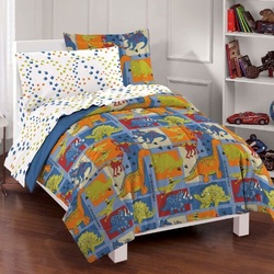 COOL KIDS ROOMS Dinosaur Blocks Boys 5 Piece Microfiber Comforter Set