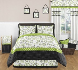 COOL KIDS ROOMS Spirodot Lime and Black Kids Bedding 3pc Full / Queen Set 