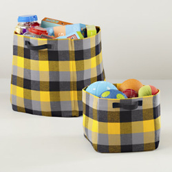 COOL KIDS ROOMS Kids Storage: Yellow and Grey Buffalo Checkered Bins