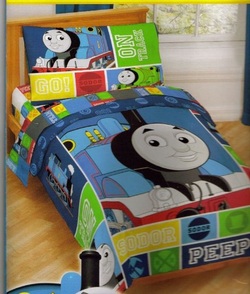 COOL KIDS ROOMS Thomas Train Railroad Bedding Set - 4pc Thomas On Track Toddler Bed Set