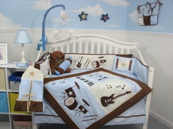 COOL KIDS ROOMS Blue and Brown Rock Band Baby Crib Nursery Bedding Set 13 pcs